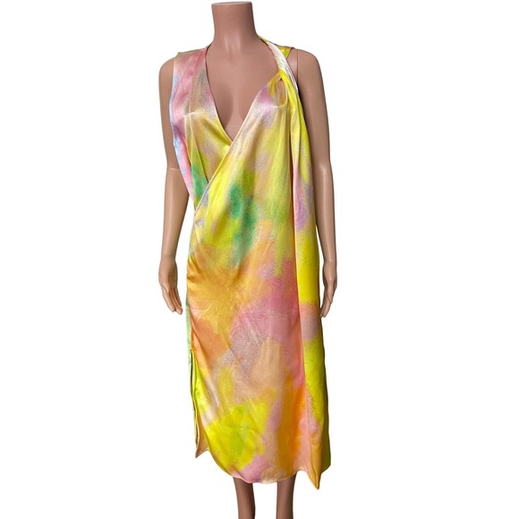 NWT Stine Goya Hedy Satin‎ Fireworks Print Draped Sleeveless Dress Size M - Picture 8 of 16